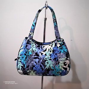 Vera Bradley "Emily" Blue, Black & White Floral Double Handle Satchel Purse NWT